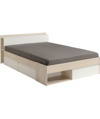 COMBO Lit adulte contemporain décor acacia - l 160 x L 200 cm