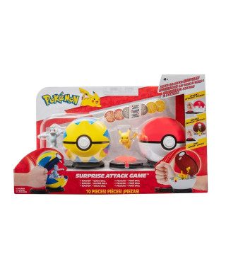 Poké Ball attaque surprise BANDAI - Pokémon - 2 Poké Balls avec leur Pokémon et 6 disques d'attaques