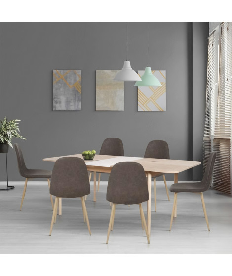 Table a manger extensible - Scandinave - NEW SOFIA - Chene et blanc avec motifs - L 160 / 200 x P 90 cm