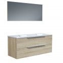 Ensemble Meuble salle de bain L 120 - Vasque + 2 tiroirs + miroir - Décor bois - ZOOM