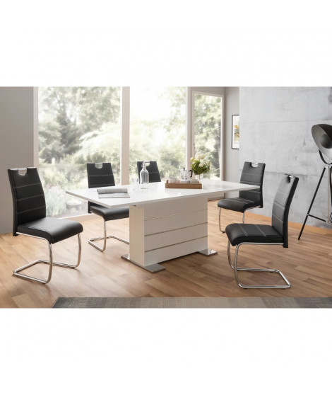 Table extensible 6-8 personnes - Rectangulaire - Panneaux de particules - Mantova - Blanc et alu - L 160- 200 x P90 x H75 cm