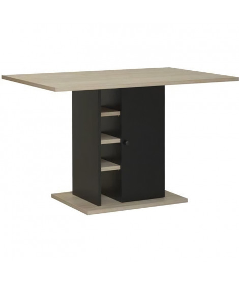 Table a manger rectangulaire avec rangement 1 porte - Décor chene et noir - L 120 x P 80 x H 75 cm - OXFORD