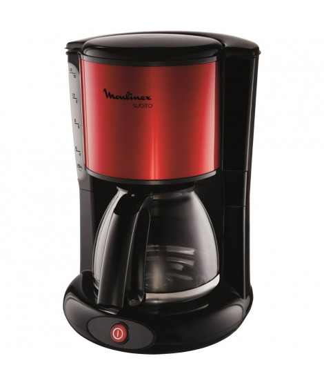 MOULINEX FG360D11 SUBITO Cafetiere filtre, 1.25 L soit 10/15 tasses, Machine a café électrique, Porte-filtre pivotant - Rouge