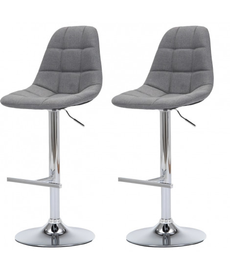 OSKAR Lot de 2 tabourets de bar réglables - Tissu gris -  L 42 x P 49 x H94/114 cm