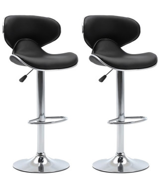 Lot de 2 tabourets de bar réglable en hauteur - Simili noir -   L 46 x P 50 x H 85/106 cm - YORK