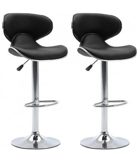 Lot de 2 tabourets de bar réglable en hauteur - Simili noir -   L 46 x P 50 x H 85/106 cm - YORK