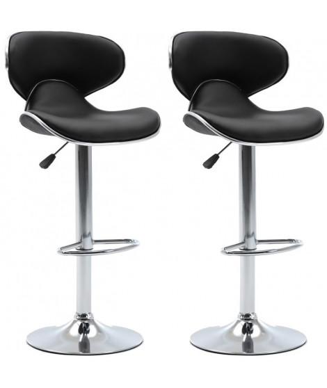 Lot de 2 tabourets de bar réglable en hauteur - Simili noir -   L 46 x P 50 x H 85/106 cm - YORK