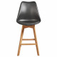 BJORN Lot de 2 tabourets de comptoir pieds en bois hetre massif - Revetement simili noir - Scandinave - Assise H 65cm