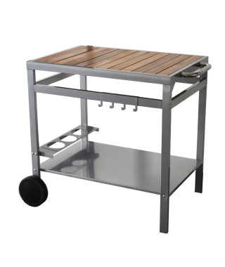 COOK'IN GARDEN Desserte de jardin Media pour plancha - Métal et bois - 80 x 55 cm - Gris