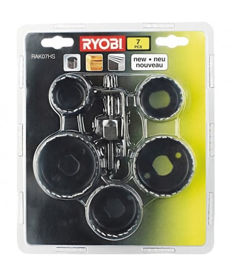 RYOBI Blister 7 pieces scies cloches pour le bois et foret centreur