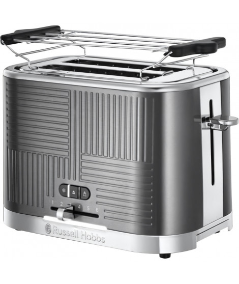 Russell Hobbs 25250-56 Toaster Grille-Pain Geo Steel, 4 Fonctions, Température Ajustable, Réchauffe Viennoiseries, Pince