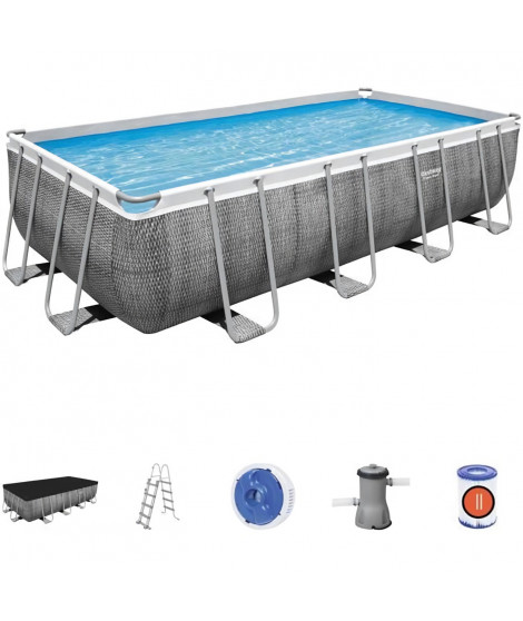 BESTWAY Piscine Hors-sol Tubulaire Power Steel Ratán 488x244x122 cm Épurateur a Cartouche de 3028 L/H Bâche et Échelle