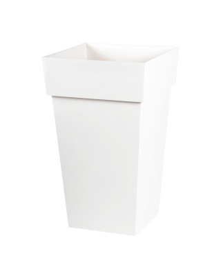 EDA Pot de fleur haut carré Toscane - 39 x 39 x H 65 cm - 62 L - Blanc