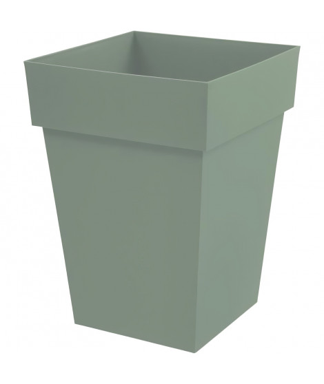 EDA PLASTIQUE - Pot de fleur mi-haut carré Toscane - 39 x 39 x H 53 cm - 51 L - Vert laurier