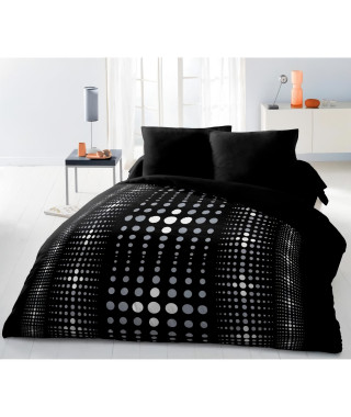 Parure de couette Microfibre STEEVY 220x240cm et 2 taies d'oreillers 63x63cm Noir