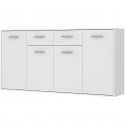PILVI Buffet bas 4 portes 4 tiroirs - Blanc mat - L 162,3 x P 34,2 x H 88,1 cm