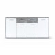 PILVI Buffet bas 4 portes 4 tiroirs - Blanc et béton gris clair - L 162,3 x P 34,2 x H 88,1 cm