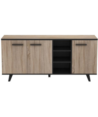 WAYNE Buffet bas contemporain décor chene brossé et noir mat - L 160,7 cm