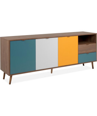 Buffet - Métal et bois massif - 3 portes + 2 tiroirs - Cuba Libre - 180 x 71 x 40 cm