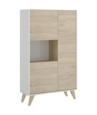 Buffet haut 3 portes - Décor Chene et blanc - L 81 x P 43 x H 135 cm - NESS