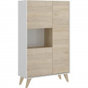 Buffet haut 3 portes - Décor Chene et blanc - L 81 x P 43 x H 135 cm - NESS