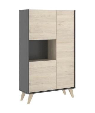 Buffet haut 3 portes + 1 niche - Décor graphite et Chene - L 81 x P 43 x H 135 cm - NESS