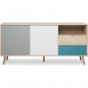 CUBA Buffet bas scandinave chene, gris et bleu pétrole - L 150 x P 40 x H 71 cm