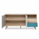 CUBA Buffet bas scandinave chene, gris et bleu pétrole - L 150 x P 40 x H 71 cm