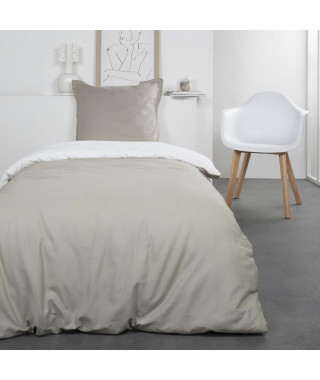 TODAY Charlie Parure de lit Coton 1 personne - 140 x 200 cm - Bicolore Blanc et Beige