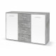 PILVI Buffet bas 2 portes 4 tiroirs - Blanc et béton gris clair - L 122,6 x P 34,2 H 88,1 cm