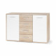 PILVI Buffet bas 2 portes 4 tiroirs - Blanc et chene sonoma - L 122,6 x P 34,2 H 88,1 cm