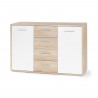 PILVI Buffet bas 2 portes 4 tiroirs - Blanc et chene sonoma - L 122,6 x P 34,2 H 88,1 cm