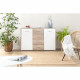 PILVI Buffet bas 2 portes 4 tiroirs - Blanc et chene sonoma - L 122,6 x P 34,2 H 88,1 cm