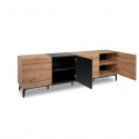 Buffet  Bas / Meuble TV NOLA - Décor chene et noir - 4 portes - L 200 x P 42 x H 65 cm