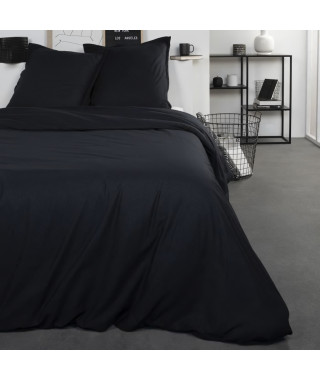 TODAY Parure de lit Coton Sacha - 2 personnes - 220 x 240 cm - Uni Noir