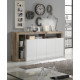 Buffet 4 Portes - Blanc Lacqué Brillant et imitation bois vintage - L 184 x P 42 x H 93 cm - MAESTRO