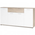 JACKY Buffet bas classique blanc et décor chene mat - L 160 cm