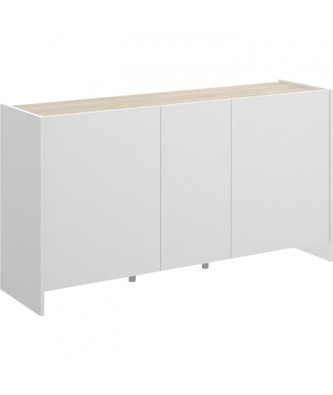 Buffet contemporain 3 portes- Décor chene et blanc  - L 138 x P 42 x H 76 cm - KLoe