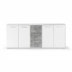 Buffet bas 4 portes 3 tiroirs - Blanc et décor gris béton - L 179 x P 42 x H 74,5 cm