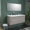 ZOOM meuble de salle de bain double vasque avec miroir L 120cm - 4 tiroirs a fermeture ralenties - Taupe laqué brillant