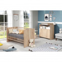 Chambre bébé duo NIKO - Lit 70x140 cm + Commode a langer 2 portes - Décor chene naturel - TRENDTEAM