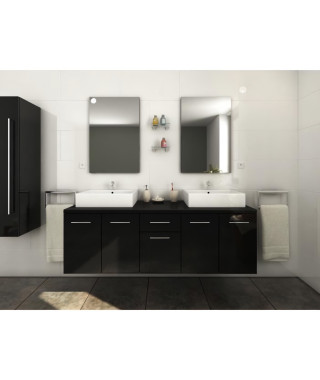 OLGA Ensemble salle de bain double vasque L 150 cm   - Noir laqué brillant