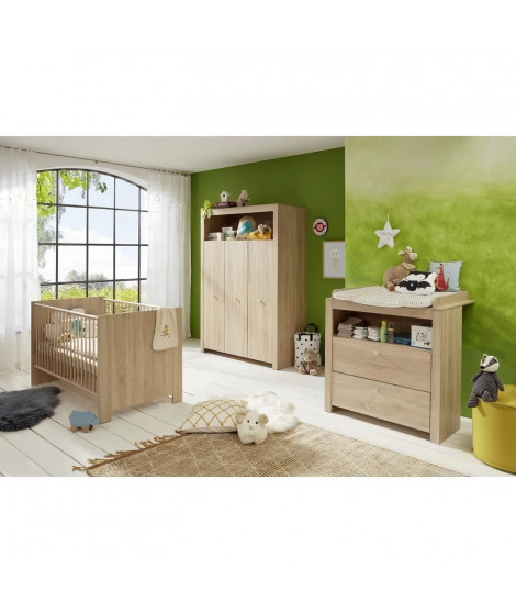 OLIVIA SONOMA Chambre bébé complete : lit 70*140cm + commode + armoire - Chene naturel