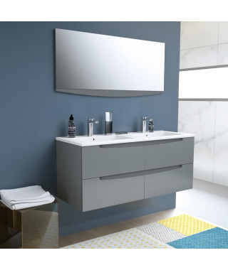 SMILE Salle de bain double vasque + miroir L 120 cm - 4 tiroirs a fermeture ralenties - Anthracite