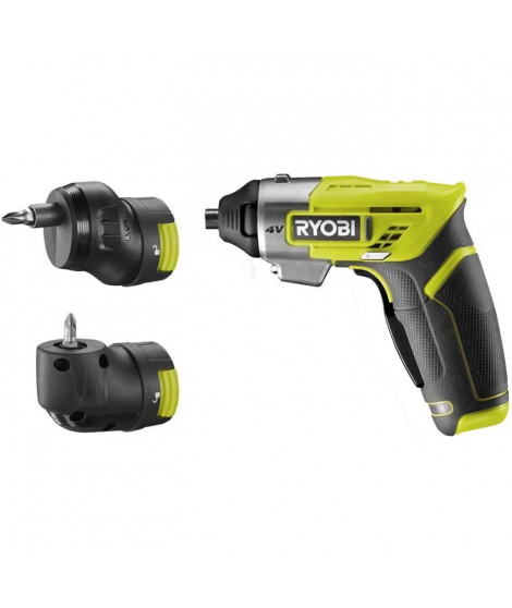 RYOBI Tournevis - 4 V - Livré en coffret avec 10 embouts de vissage, un renvoi d'angle et un mandrin supplémentaire