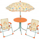 FUN HOUSE Fruity's Salon de jardin - 1 table H.46 x ø46 cm, 2 chaises H.53xl.38,5xP.37,5 cm et 1 parasol H.125 x ø100 cm
