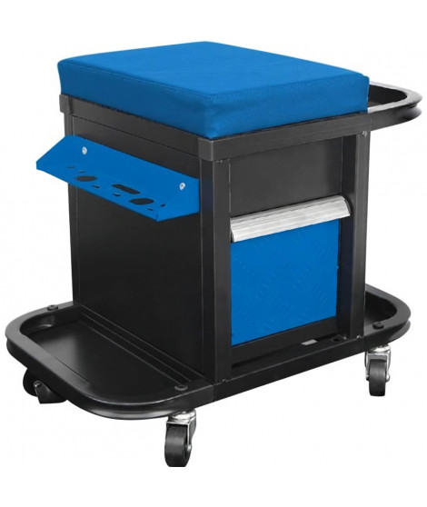 DEF'PRO Tabouret / servante d'atelier mobile avec rangements pour outils 50x45x36 cm bleu et noir