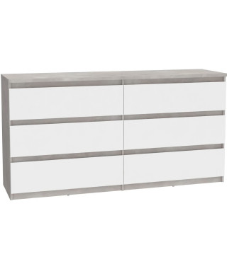 Commode CHELSEA 6 Tiroirs - Couleur blanc/béton clair - L 154 x P 42,2 x H 79,9 cm