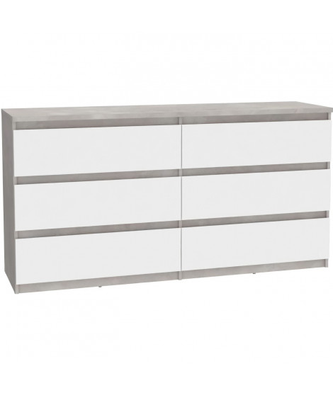 Commode CHELSEA 6 Tiroirs - Couleur blanc/béton clair - L 154 x P 42,2 x H 79,9 cm