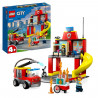 LEGO City 60375 La Caserne et le Camion des Pompiers, Jouet Véhicule d'Urgence, Jeu Éducatif, 4 Ans